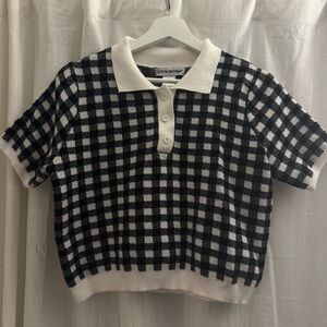 ‼️SOLD Cotton Emporium Knit Black and White Plaid Cropped Polo